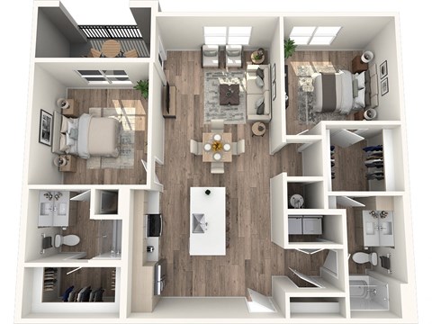 Floor plan for 2 beds, 2 baths, 1125 sqft